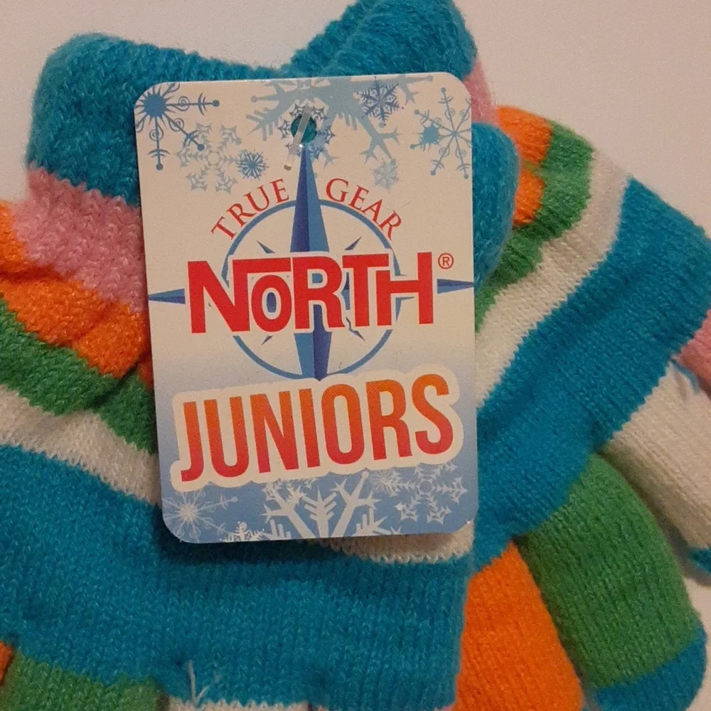 Juniors Striped Mittens - Blue, Pink, Orange, Green
